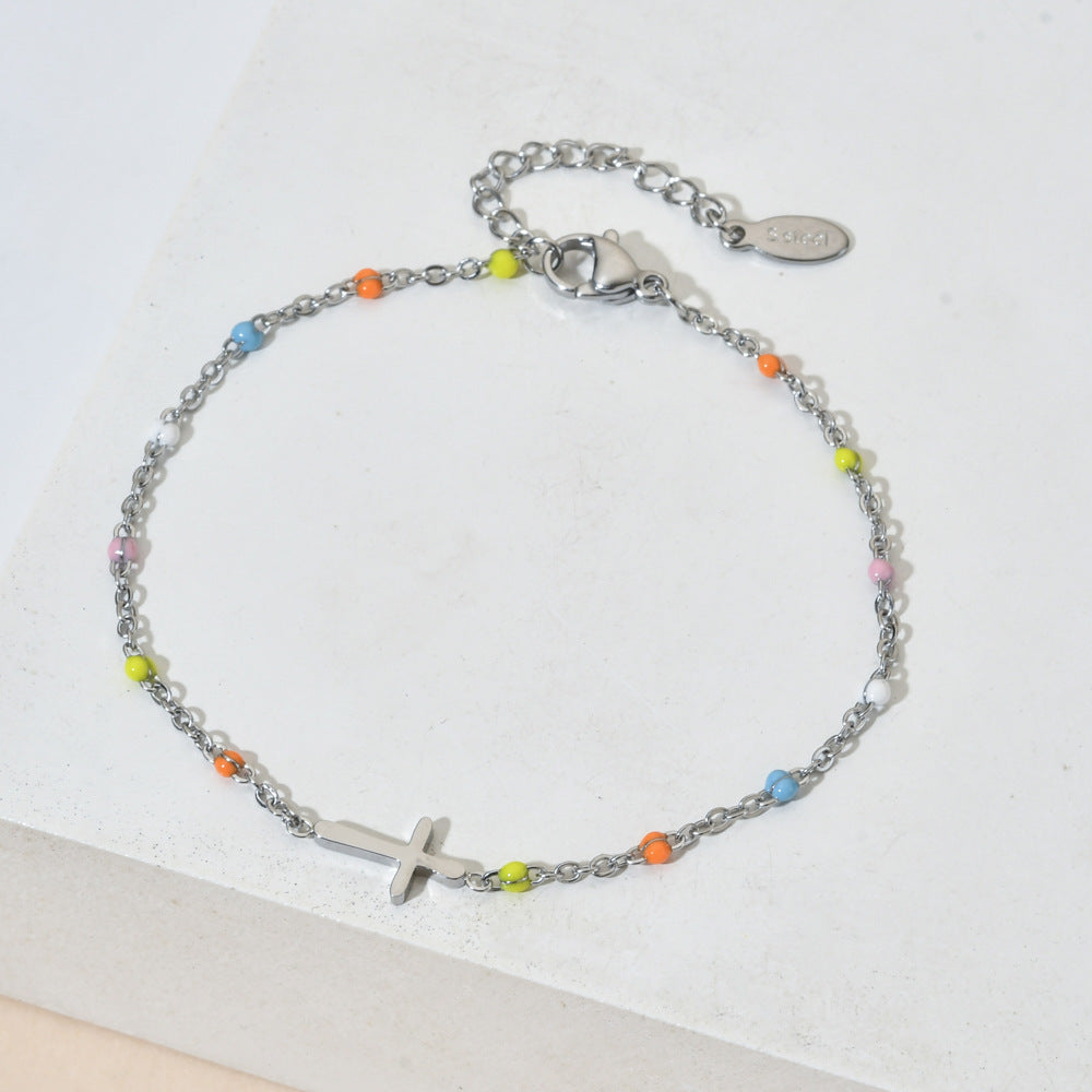 Women's Retro Bohemian Cross Color Enamel Stainless Bracelets