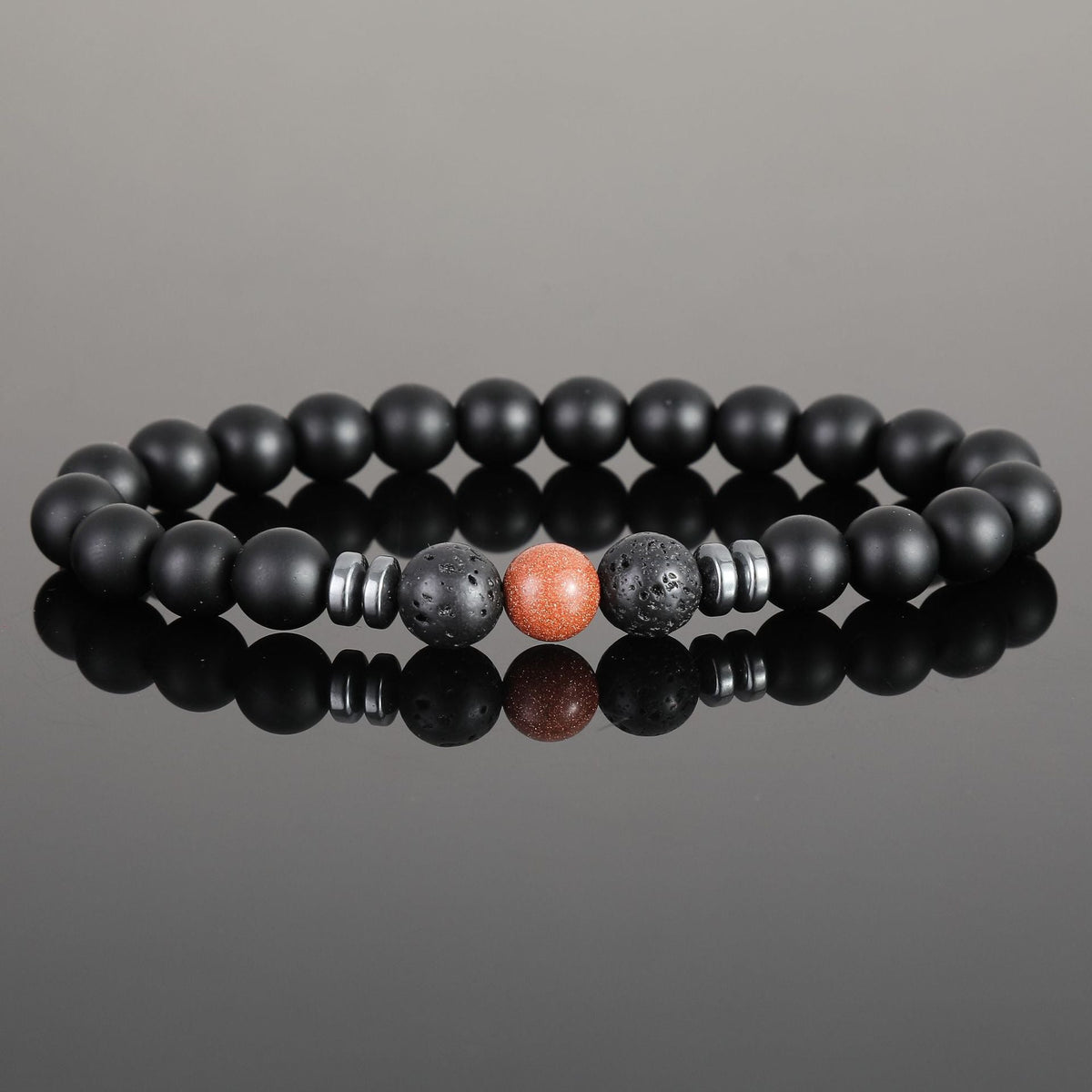 Women's & Men's Black Bead Stone Hematite Spacer Volcanic Bracelets