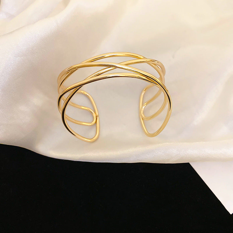 Metallic Striped Geometric Cross Flowers Openings Niche Exaggerated High Bracelet