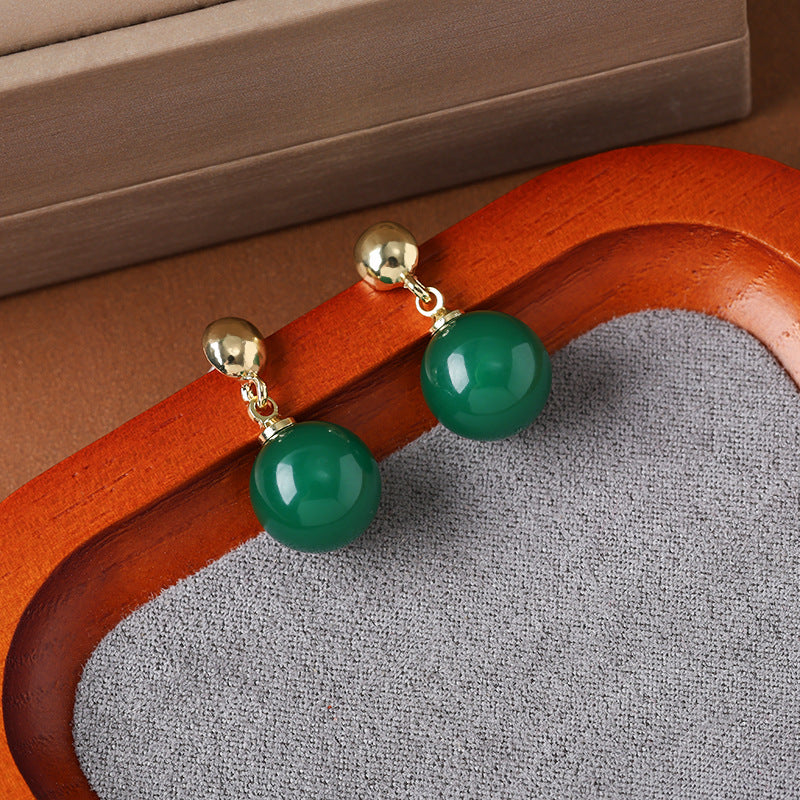 Women's Chinese Style Green Imitation Chalcedony Light Luxury High-grade Simple Temperamental Ear Clip