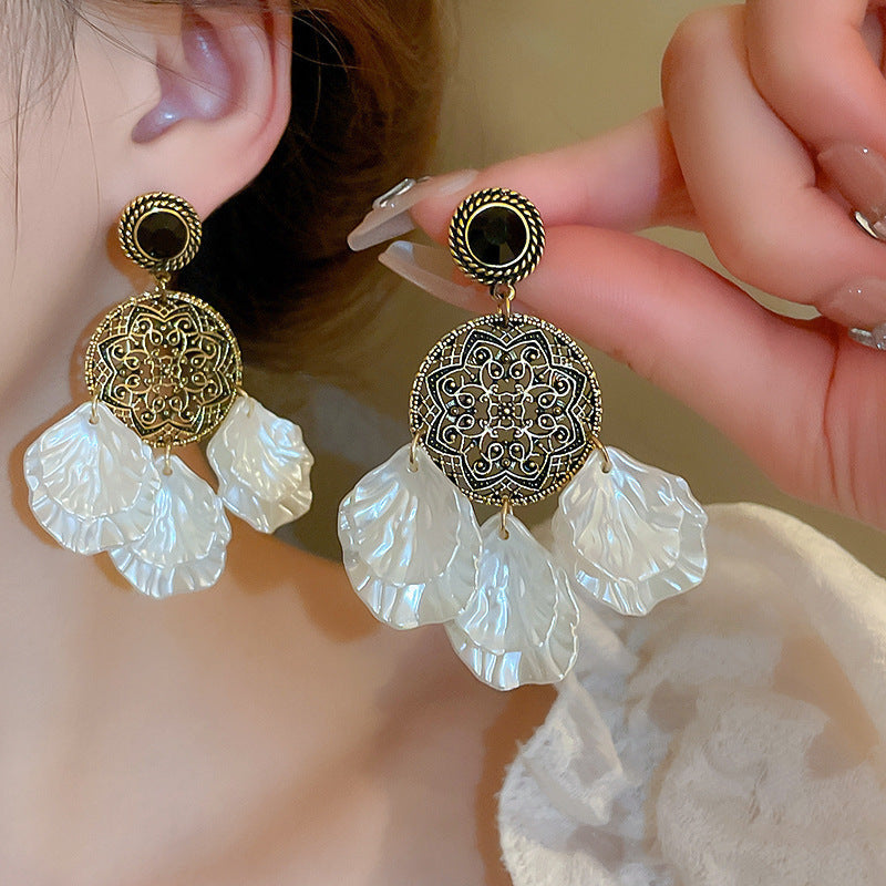 Needle High-grade Flower Tassel Pearl French Fashion Earrings
