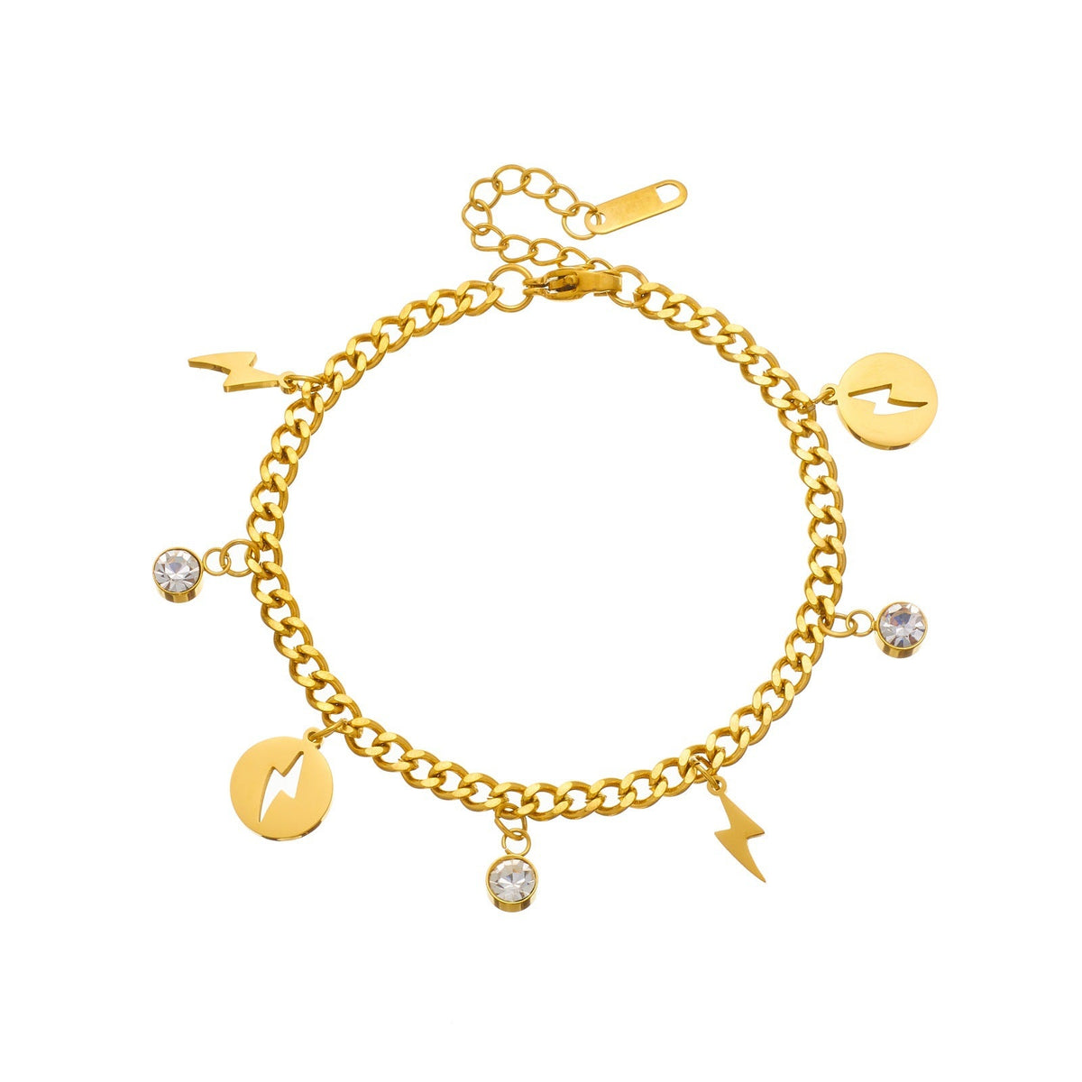 Women's Gold-plated Stainless Steel Diamond Lightning Round Bracelet