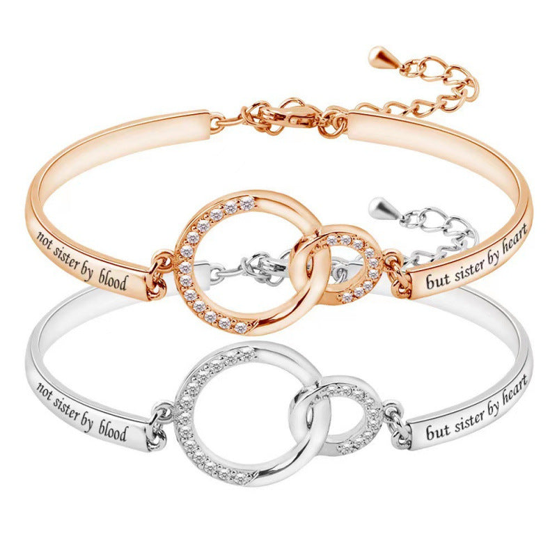 Rhinestone Peach Heart Good Sisters Girlfriends Bracelets