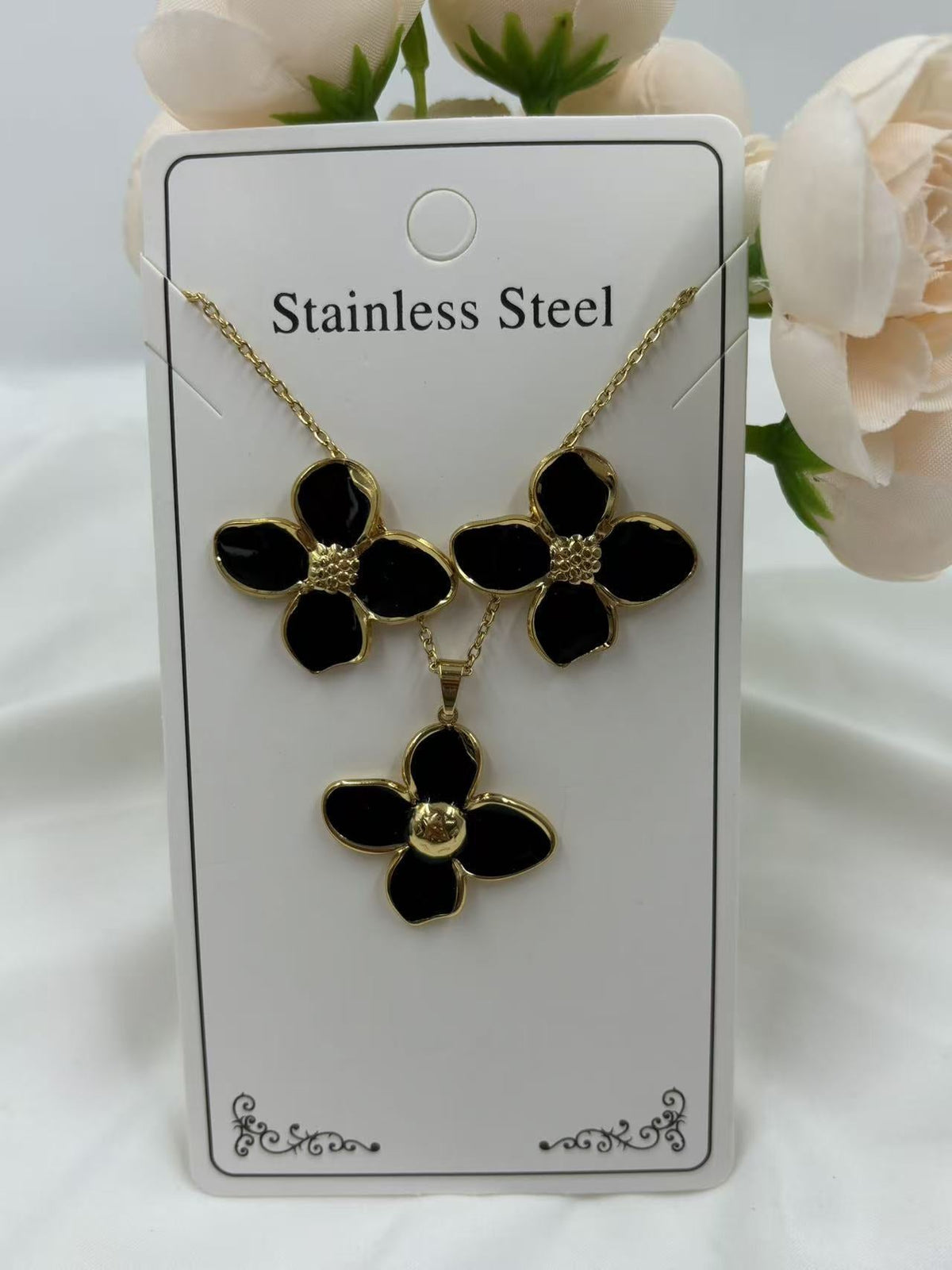 Women's Oil Dripping Petals Stainless Steel Gold Plating Elegant Jewelry Set