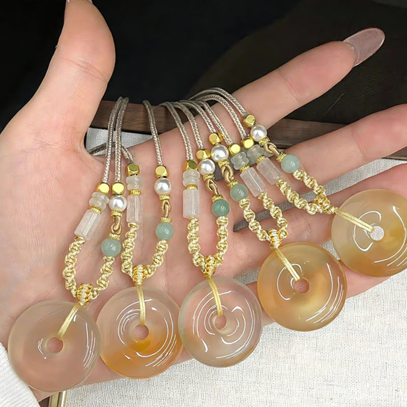 Agate Chalcedony Sugar Peace Buckle Female Gold Pendant
