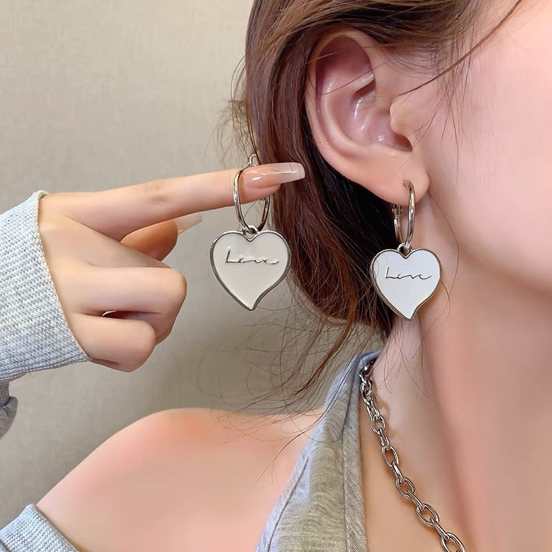 Women's French Retro Drop Oil Letter Love Stud Earrings