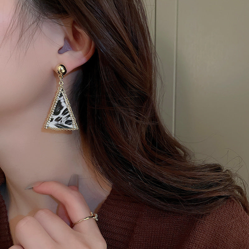 Women's Needle Coffee Color Series Leopard Print Geometric High-grade Temperament Stud Earrings
