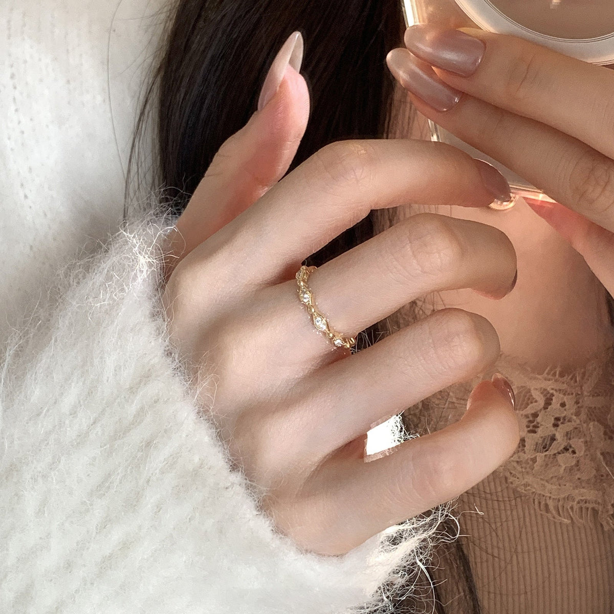 Women's Glaze Diamond Crystal For Niche Design Exquisite Versatile Opening Rings