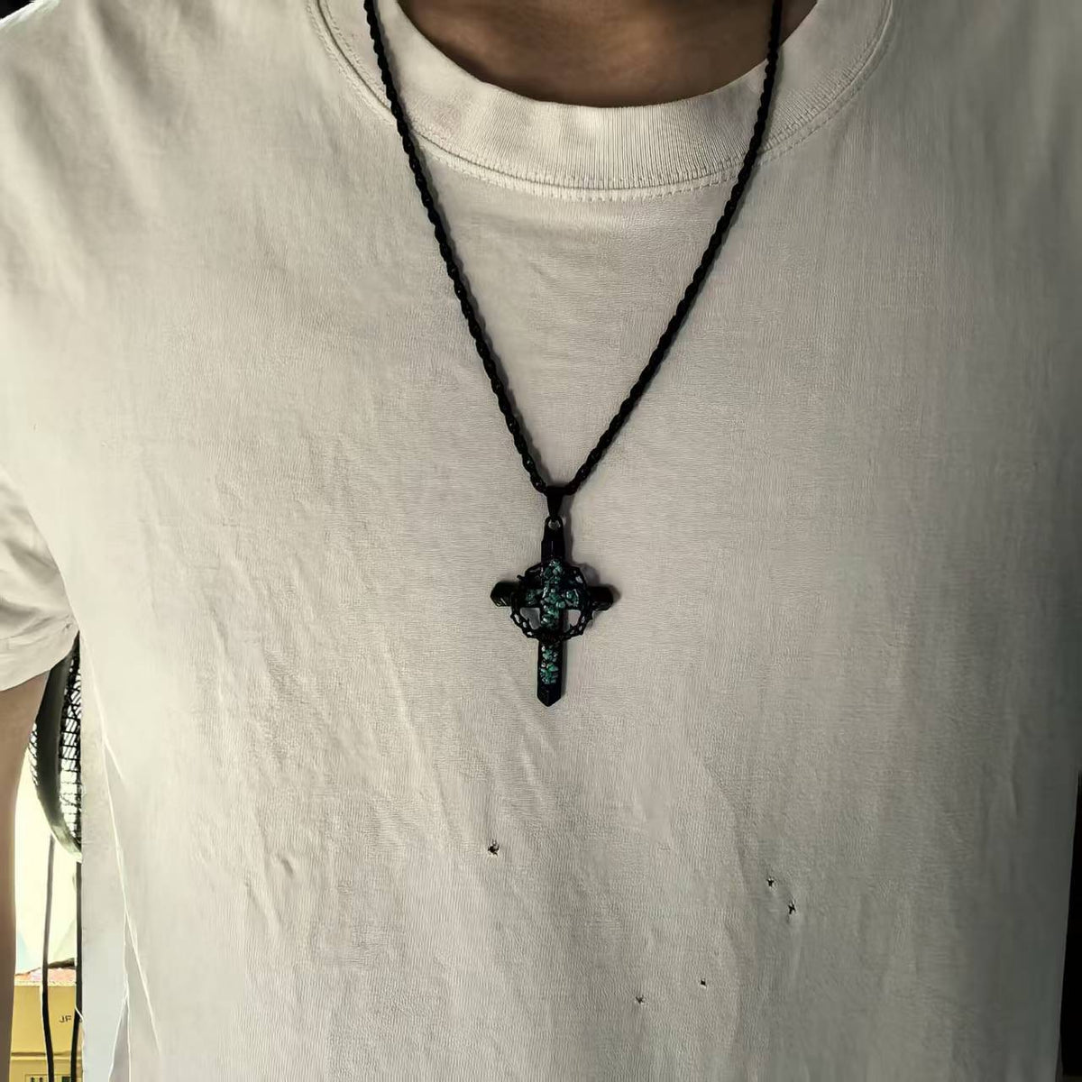 Men's Thorn Cross Inlaid Turquoise Fashion Design Necklace