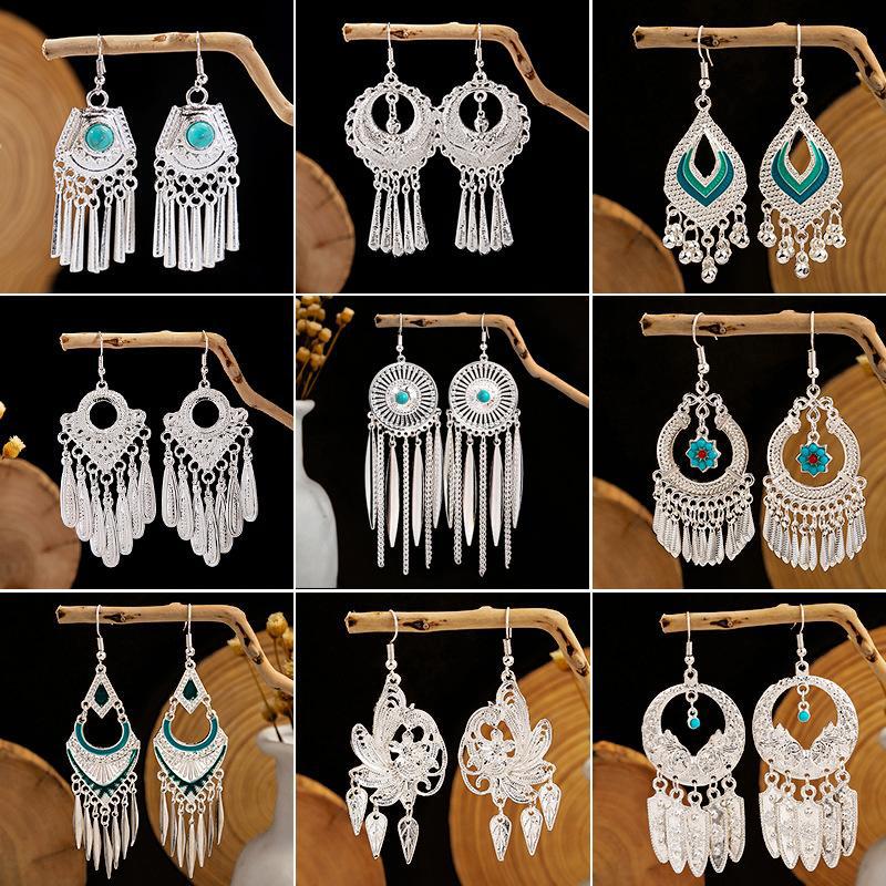 Colorful Long Feather Tassel Scenic Spot Earrings