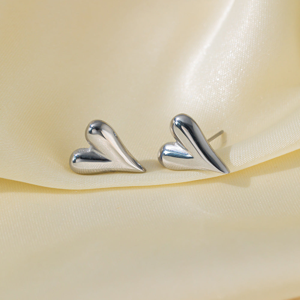 Women's Steel Vacuum Plating Gold Fashion Love Heart Design Water Drop Stud Earrings