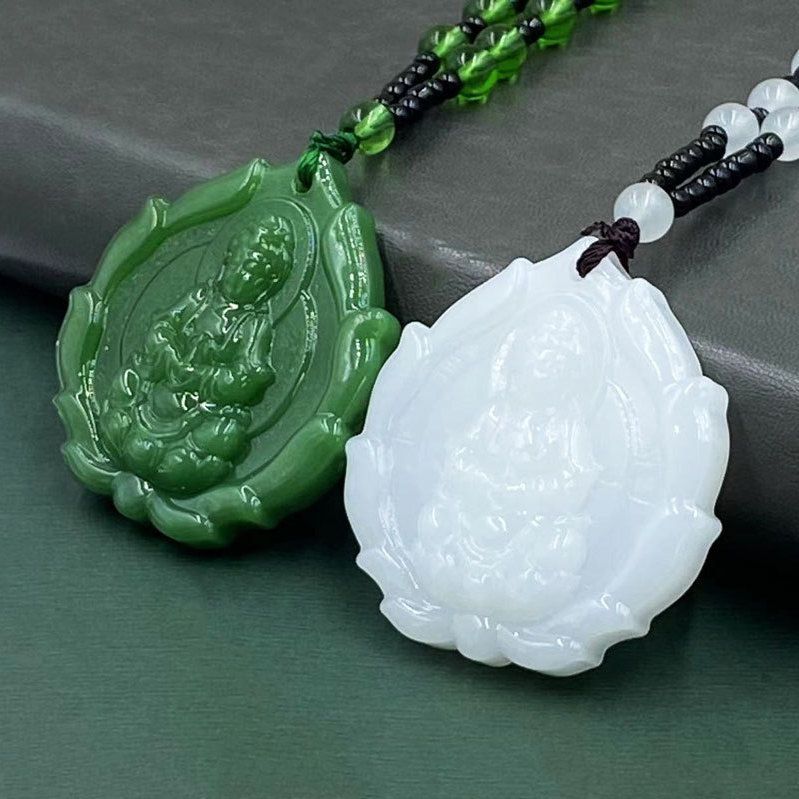 Women's & Men's Jade Avalokitesvara On The Lotus Throne Pendants