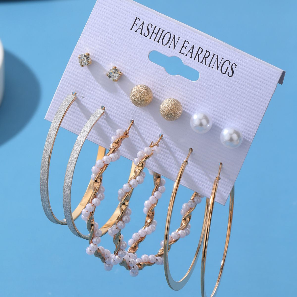 Exaggerated Pearl Large Circle Combination Pairs Of Frosted Diamond Stud Earrings