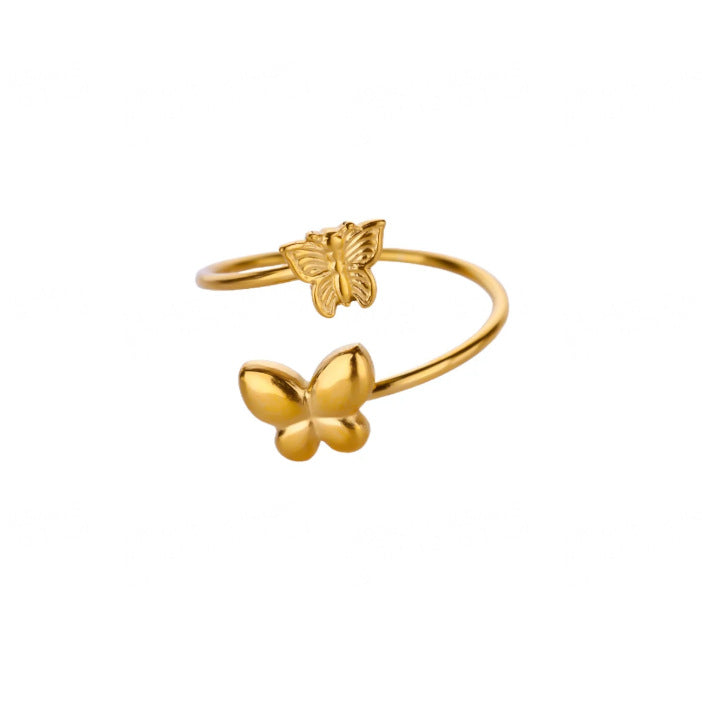 Women's Gold Exquisite Mini Small Butterfly Zircon Opening Rings