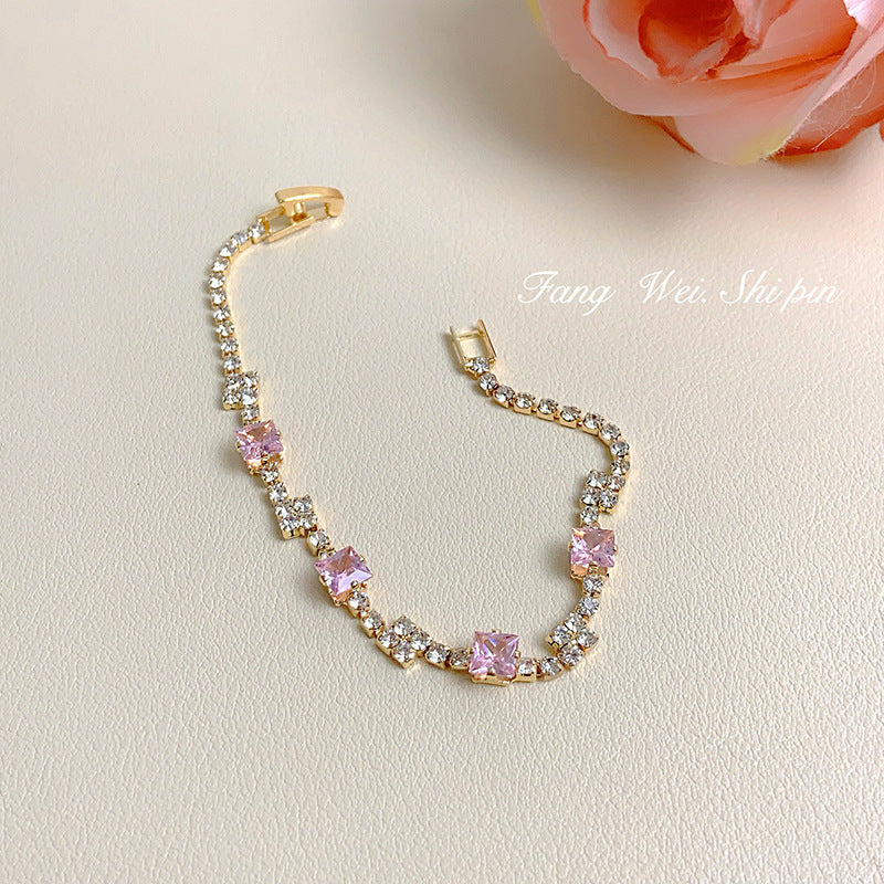 Color Zircon Female French Pink Adjustable Bracelets