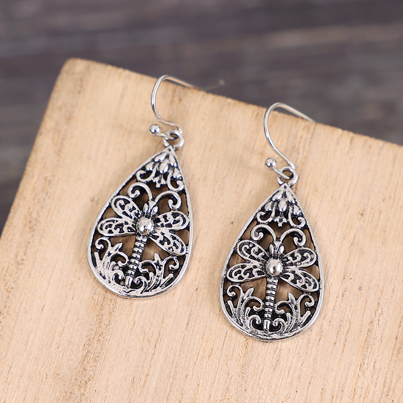 Hollow Dragonfly Water Drop Ethnic Style Earrings