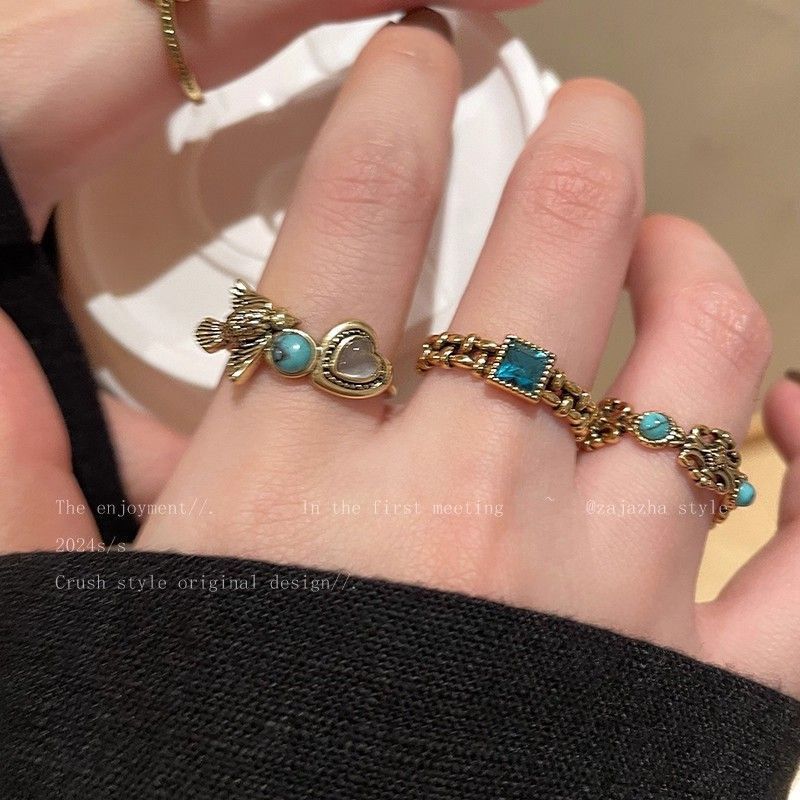 Chinese Style Flying Bird Love Heart-shaped Design Retro Distressed Ring