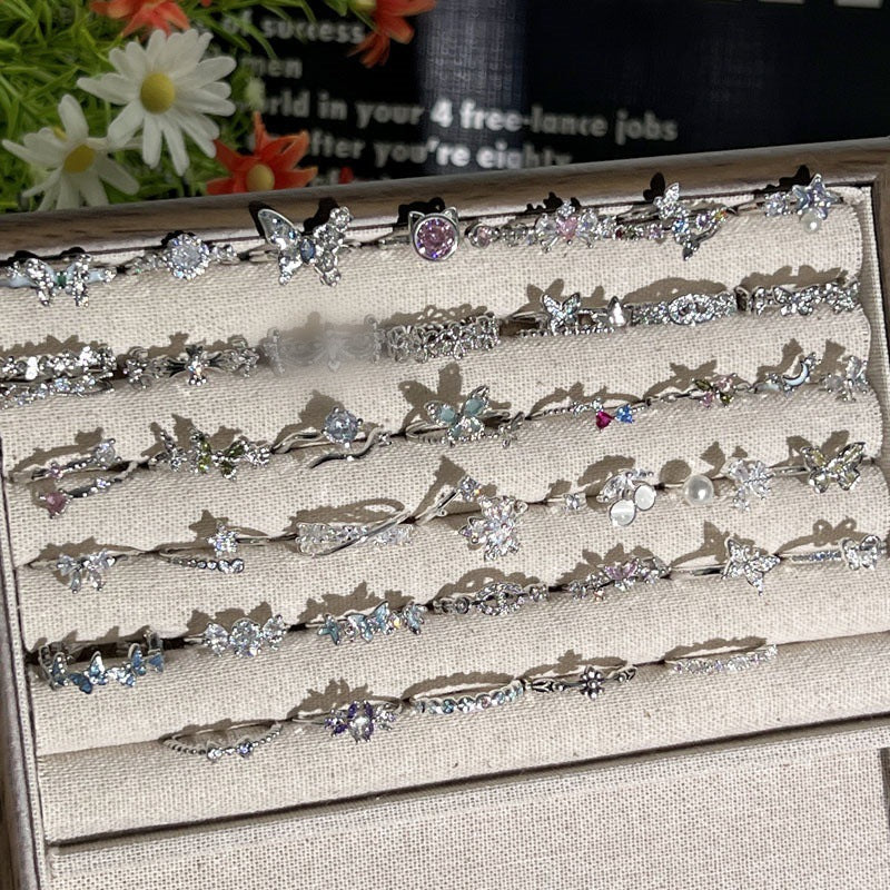 Shiny Diamond Female Cold Wind Simple Korean Style Niche Rings