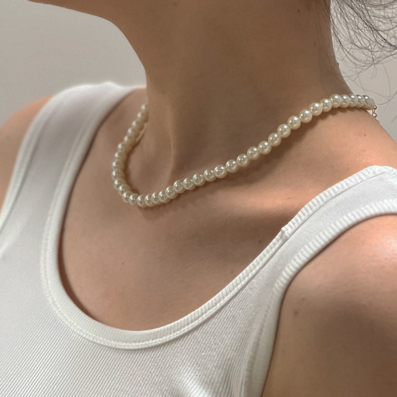 Women's Pearl Handmade Beaded Temperament Wild Retro Neck Necklace