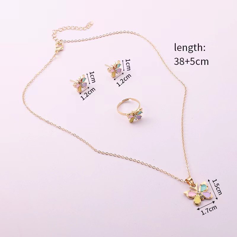 Children's Alloy Dripping Oil Cartoon Butterfly Love Jewelry Set