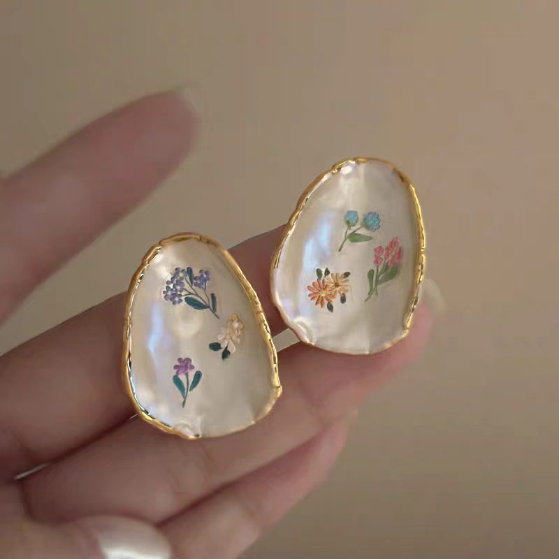 Women's Painting Style Flower High-grade Enamel Niche Earrings