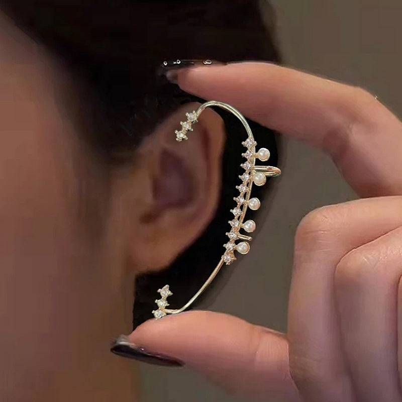 Women's Clip Inlaid Zircon Pearl Light Luxury Stud Earrings