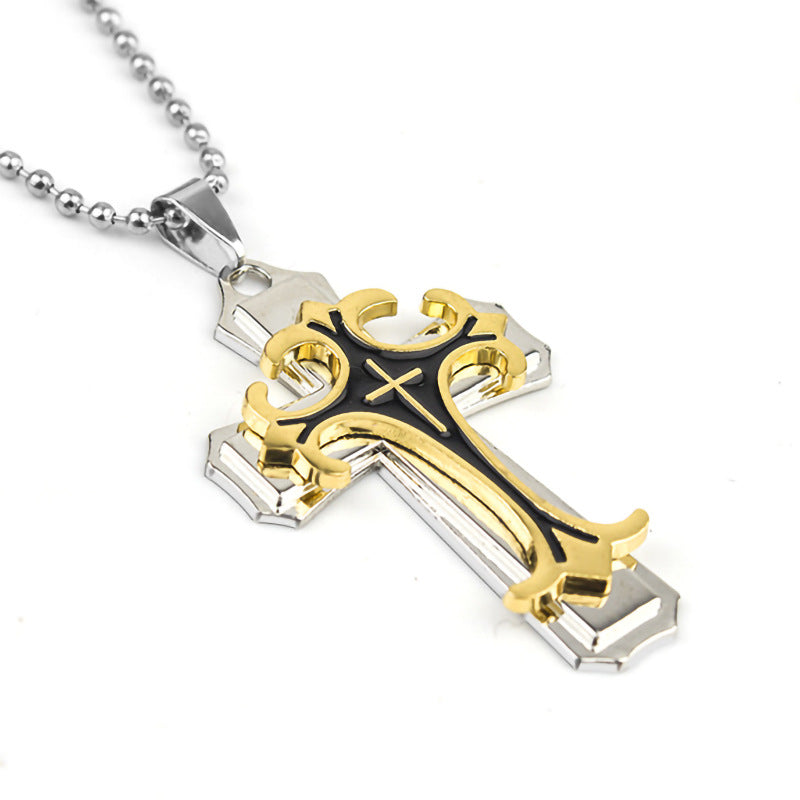 Men's Black Golden Sier Domineering Drip Cross Necklace