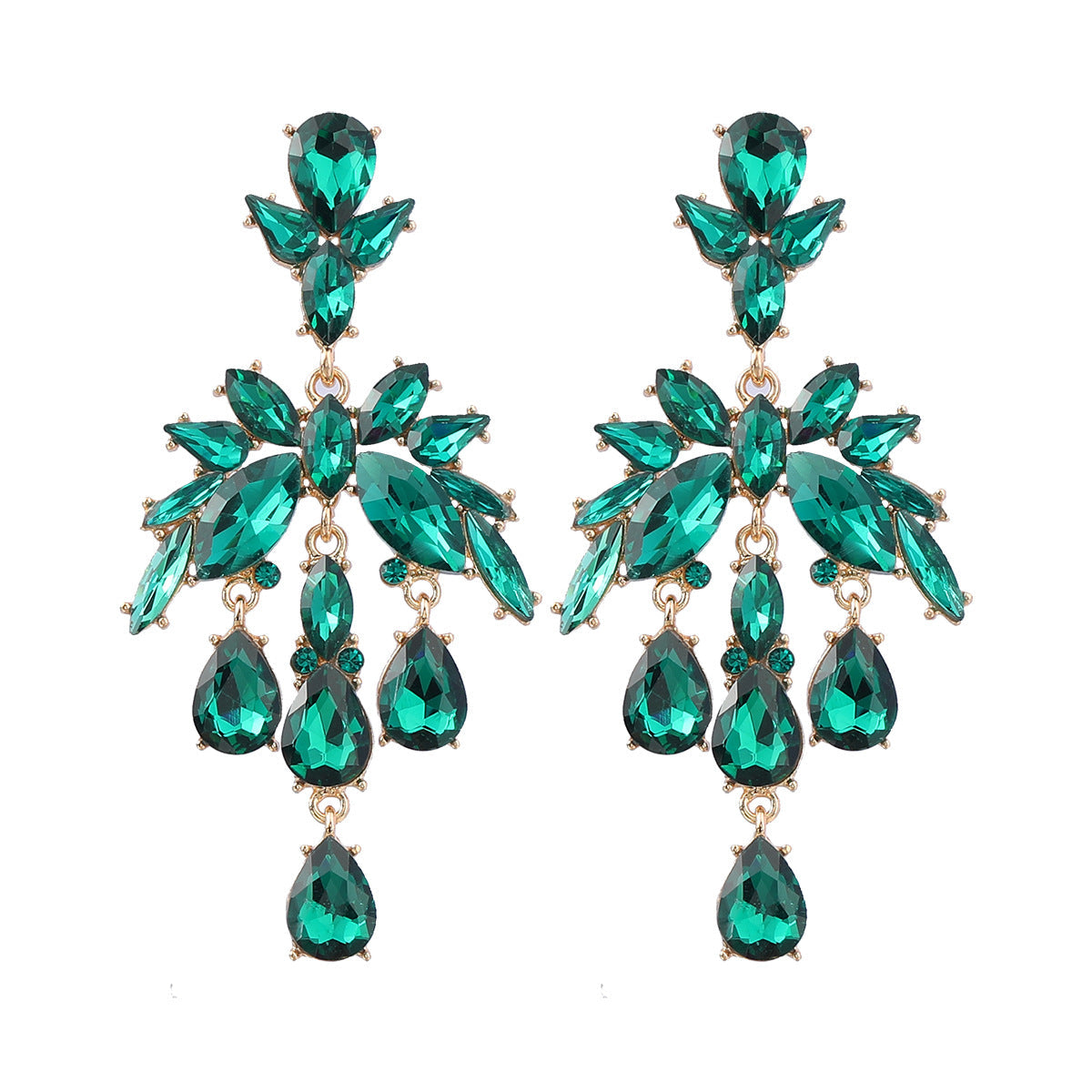 Women's Fashion Style Alloy Diamond Drop-shaped Glass Earrings