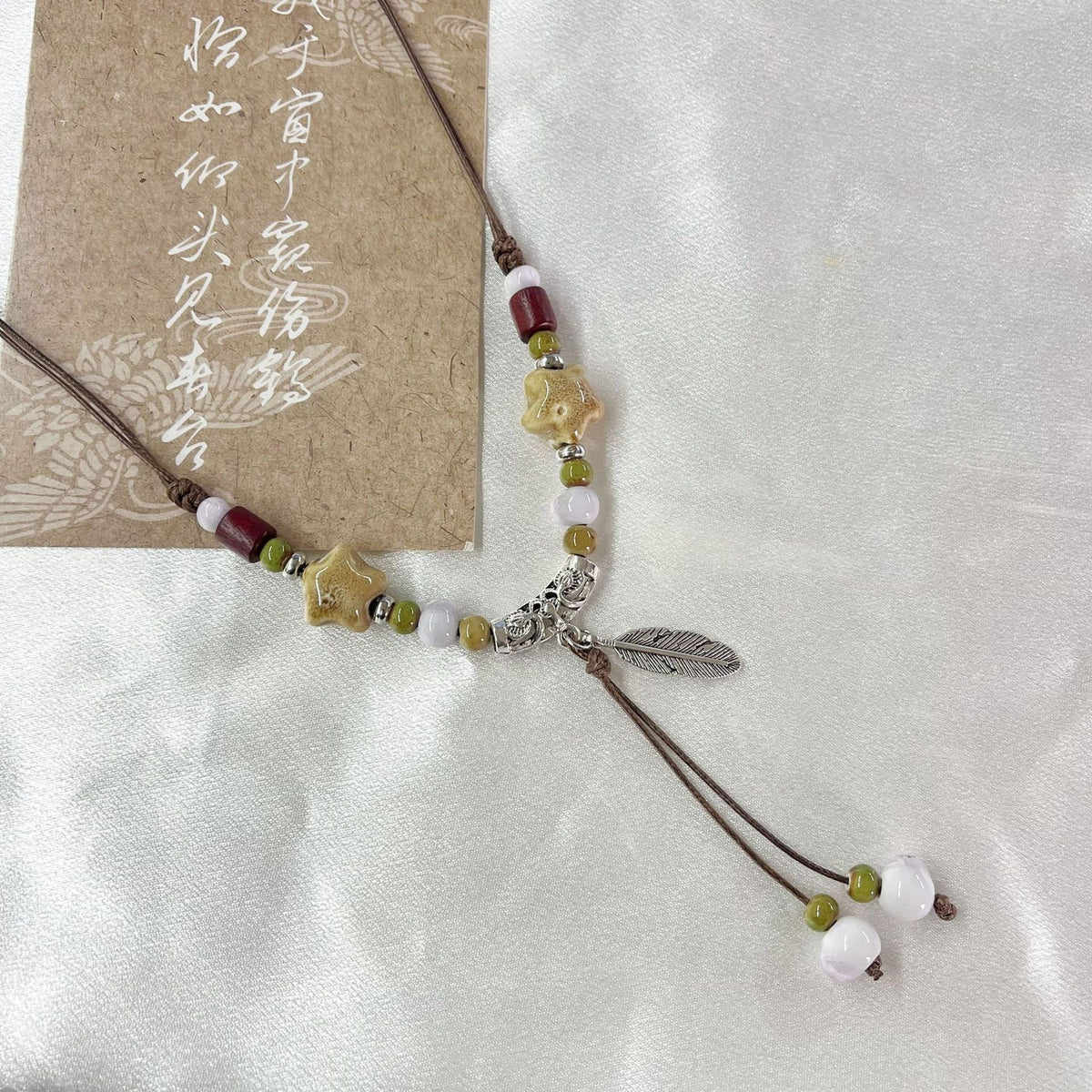 Women's Style Handmade Braid Rope Ceramic Beaded Fashion Long Necklace