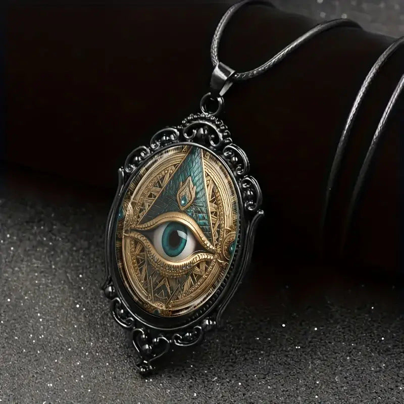 Piece Fashion Elegant Eye Pattern Black Frame Glass Romantic Necklace