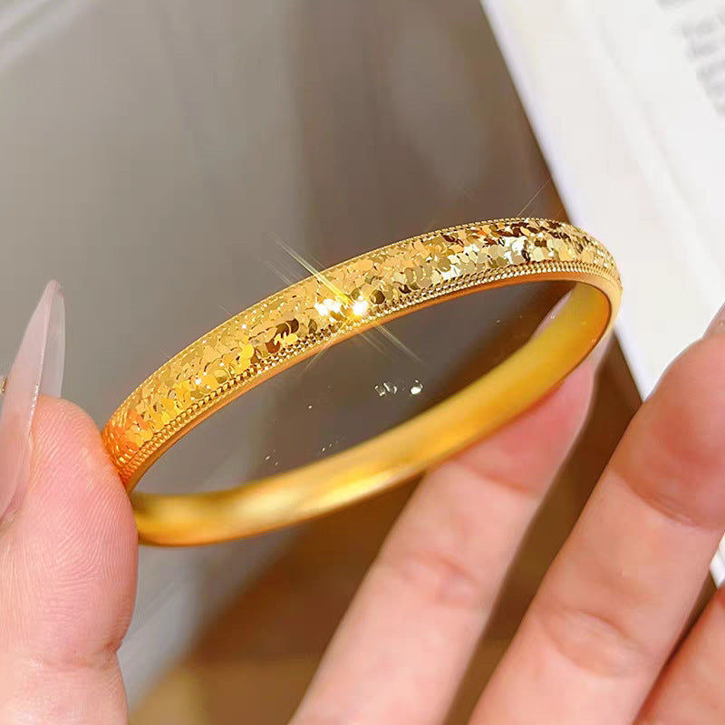 Gold Shop Alluvial Ancient Style Carved Flash Mush Ice Bracelet
