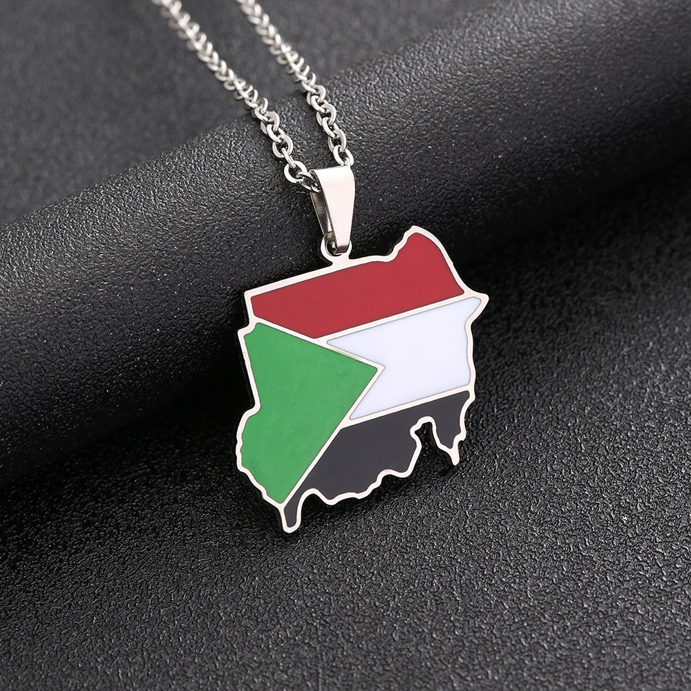 Women's & Men's Map Of Republic Sudan Couple Titanium Necklaces