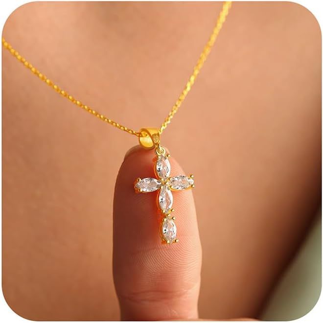 Wood American Ion Gilded Rhinestone Zircon Cross Clavicle Necklace