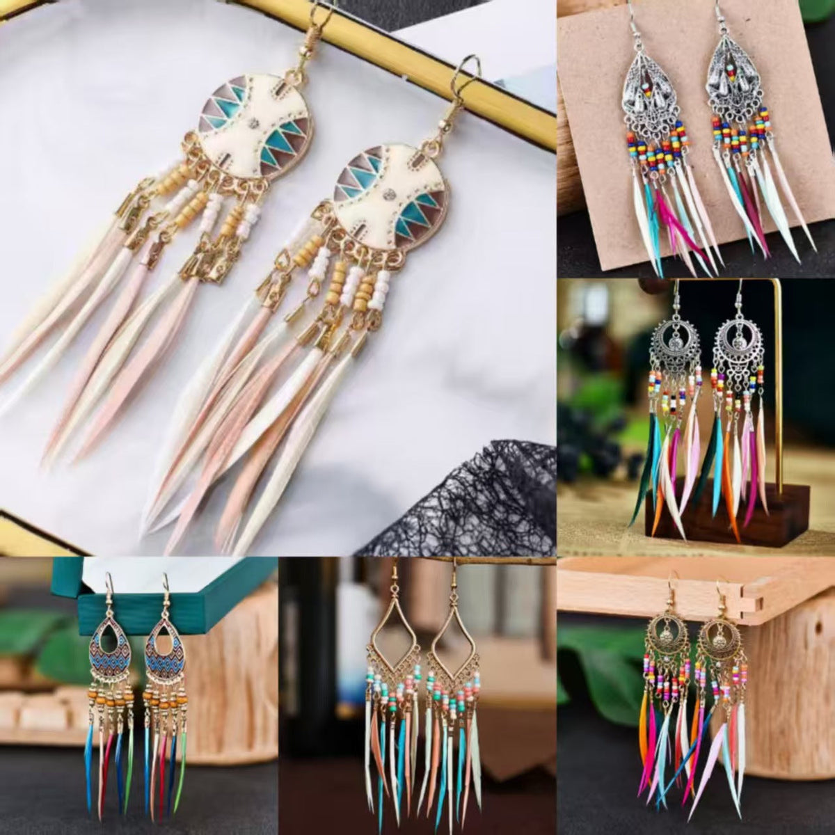 Women's Bohemian Ethnic Tassel Blue Ear Vintage Earrings
