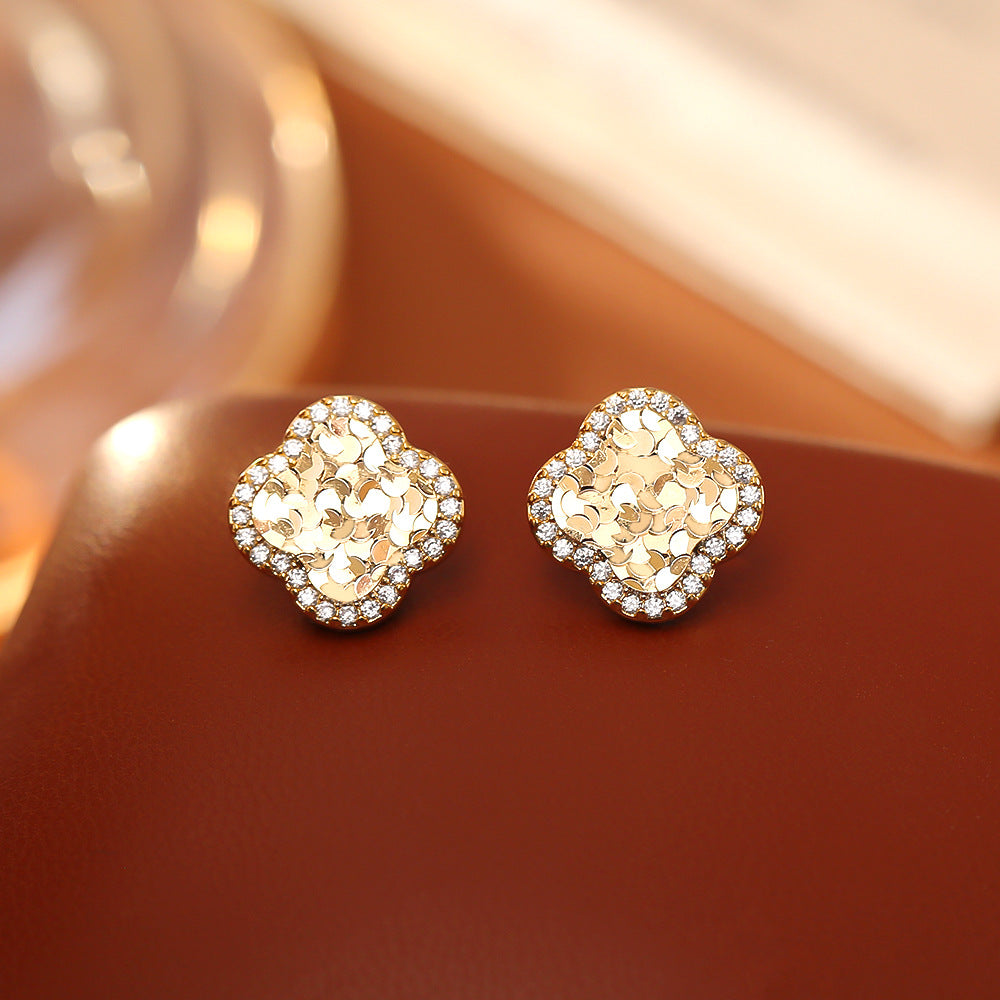 Zircon Four Leaf Clover Ear High Sense Fashion Exquisite Versatile Stud Earrings