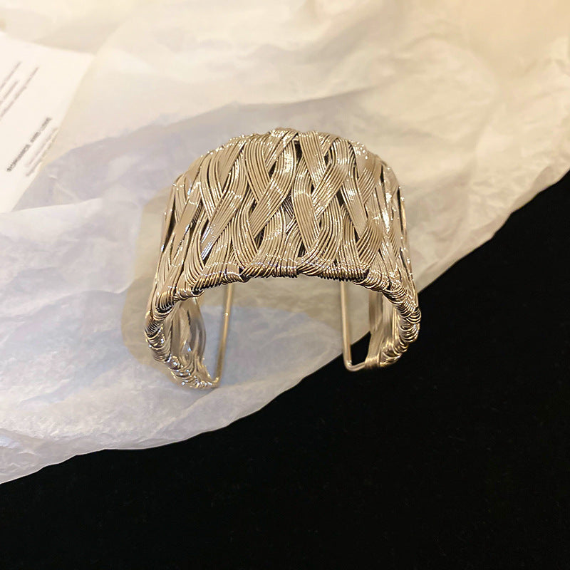 Metallic Striped Geometric Cross Flowers Openings Niche Exaggerated High Bracelet
