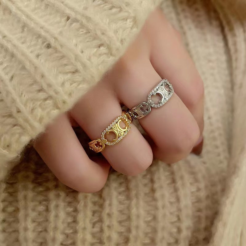 Women's Hollow Opening French Entry Lux Style Arc Ring