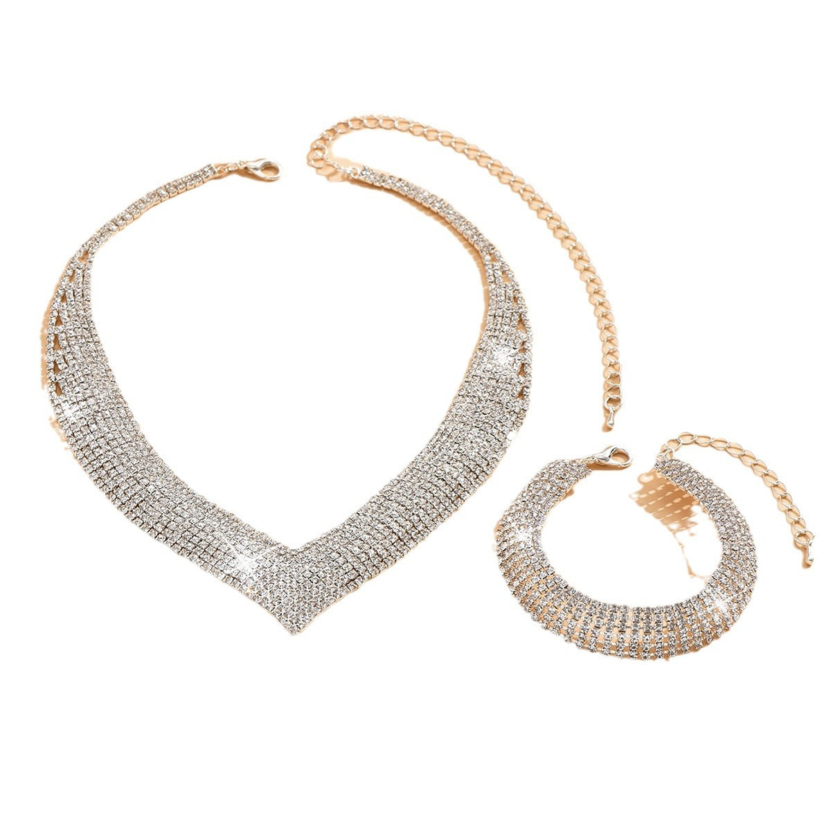 Fashion Popular Atmospheric Rhinestone Sier Plated Jewelry Set