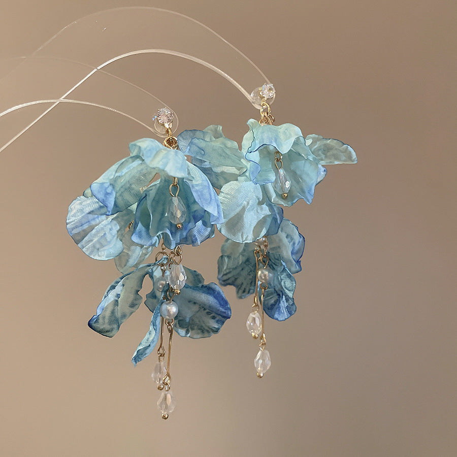 Summer Super Fairy Vacation Style Blue Flower Tassel Fashion Elegant Rings