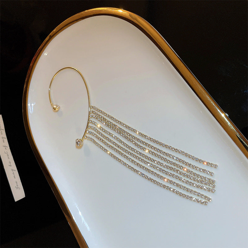 Rhinestone Tassel Long Female Personality Graceful Fashionable Non Ear Clip
