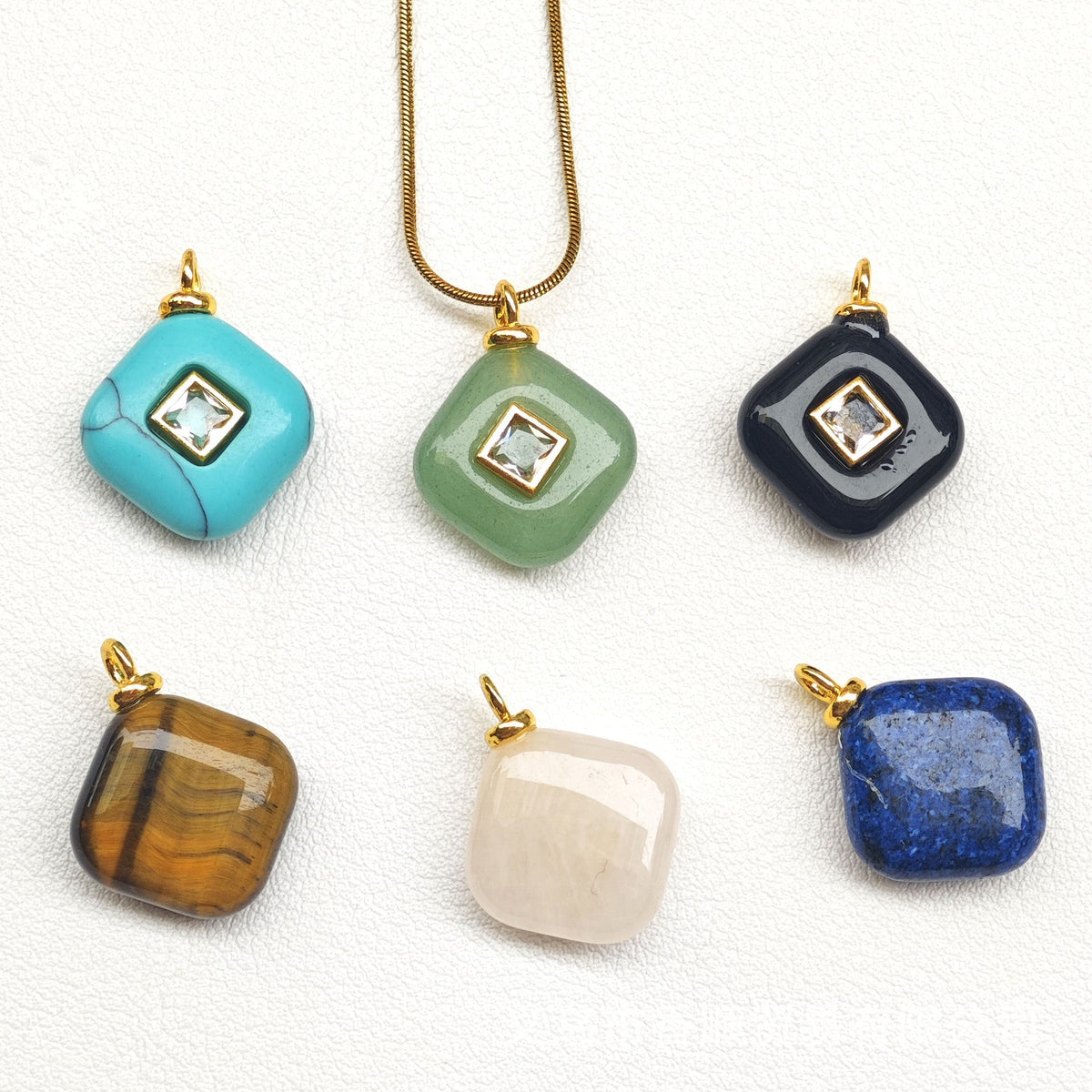 Elegant Natural Stone Crystal Geometric Rhombus Pendant
