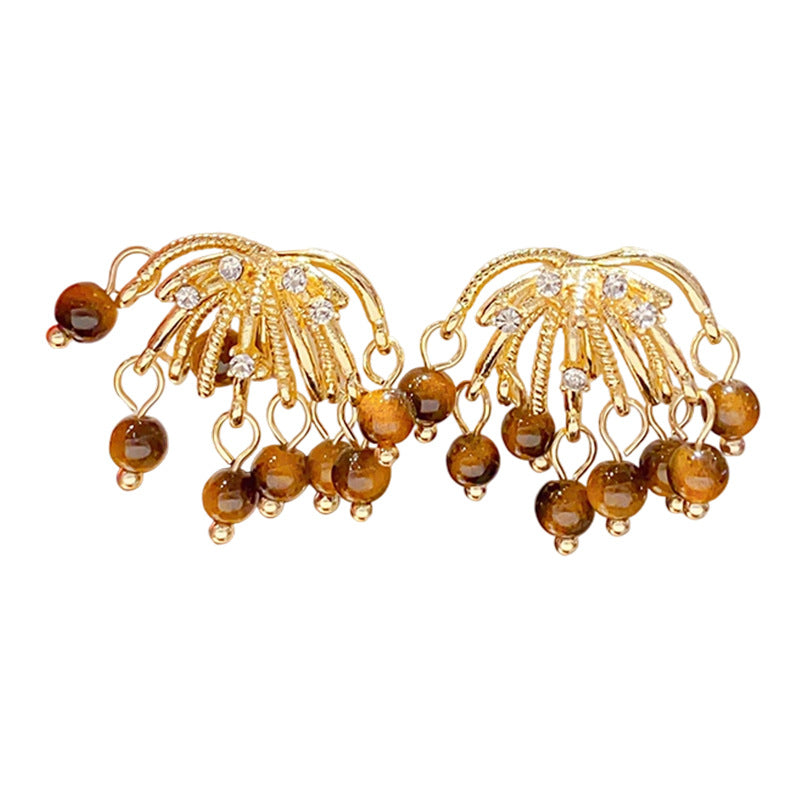 Women's Sier Needle Retro Diamonds Tigereye Fireworks Tassel Fashion Earrings