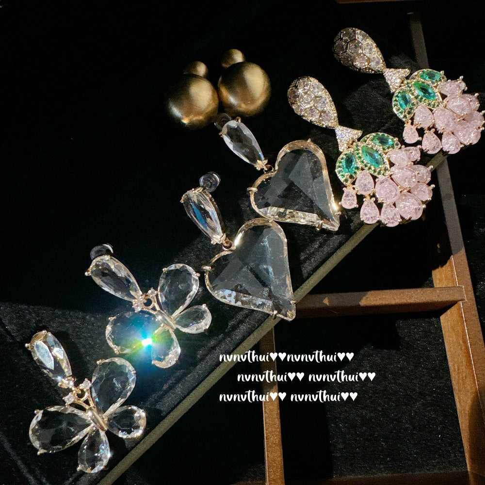 Butterfly Big Gem Rich Gold Plated Barbie Pink Grape Earrings