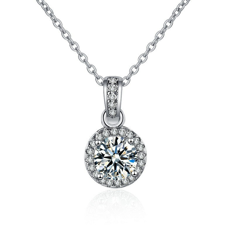 Women's Live Chain Round Diamond Karat Simulation Moissanite Simple Clavicle Pendants