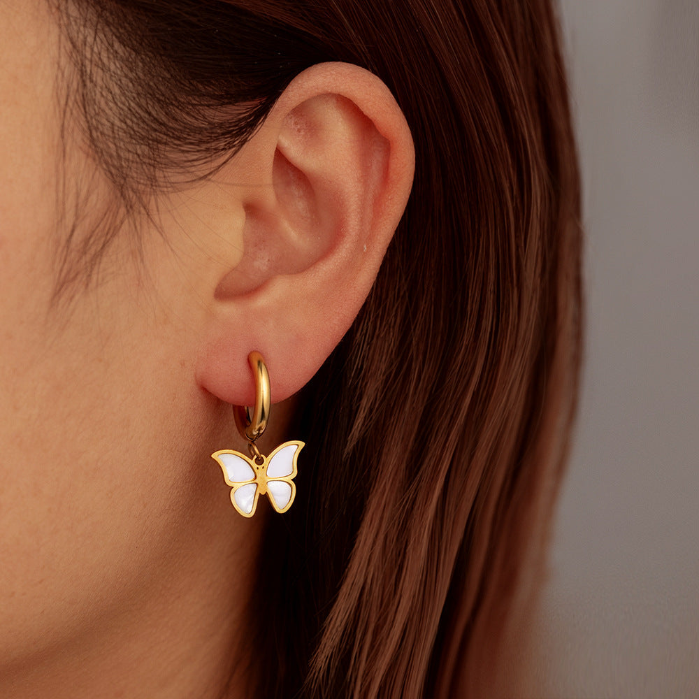 Women's Fashionable Stainless Steel Shell Butterfly Ear Earrings