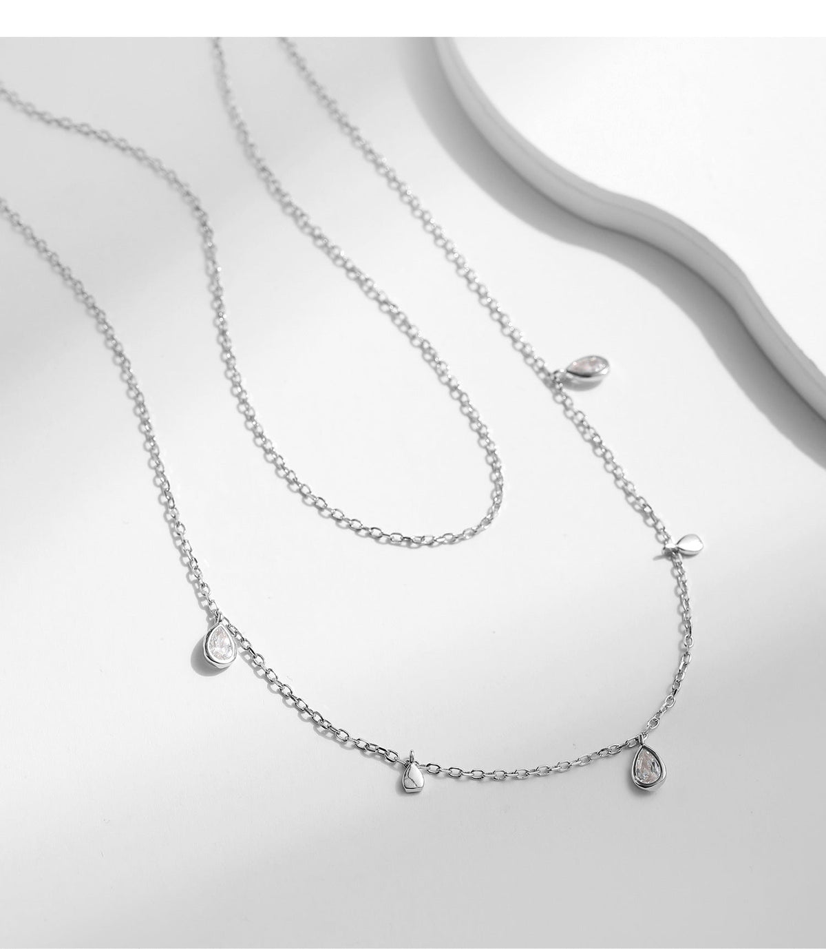 Geometric Double-Layer Drop Pendant Necklace in Sterling Silver with D-Color VVS1 Moissanite