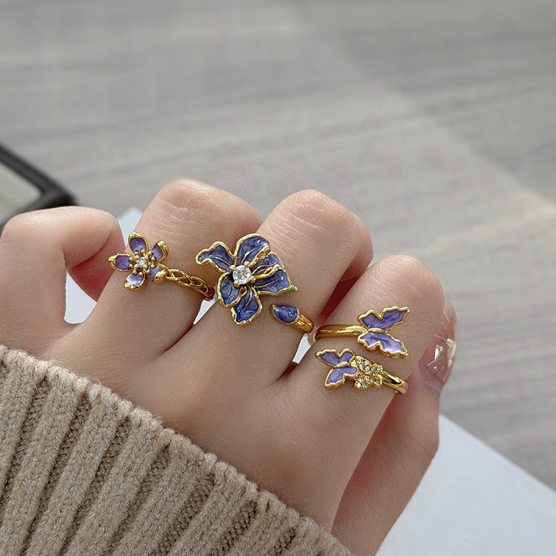 Hipster Style Super Fairy Enamel Purple Rings