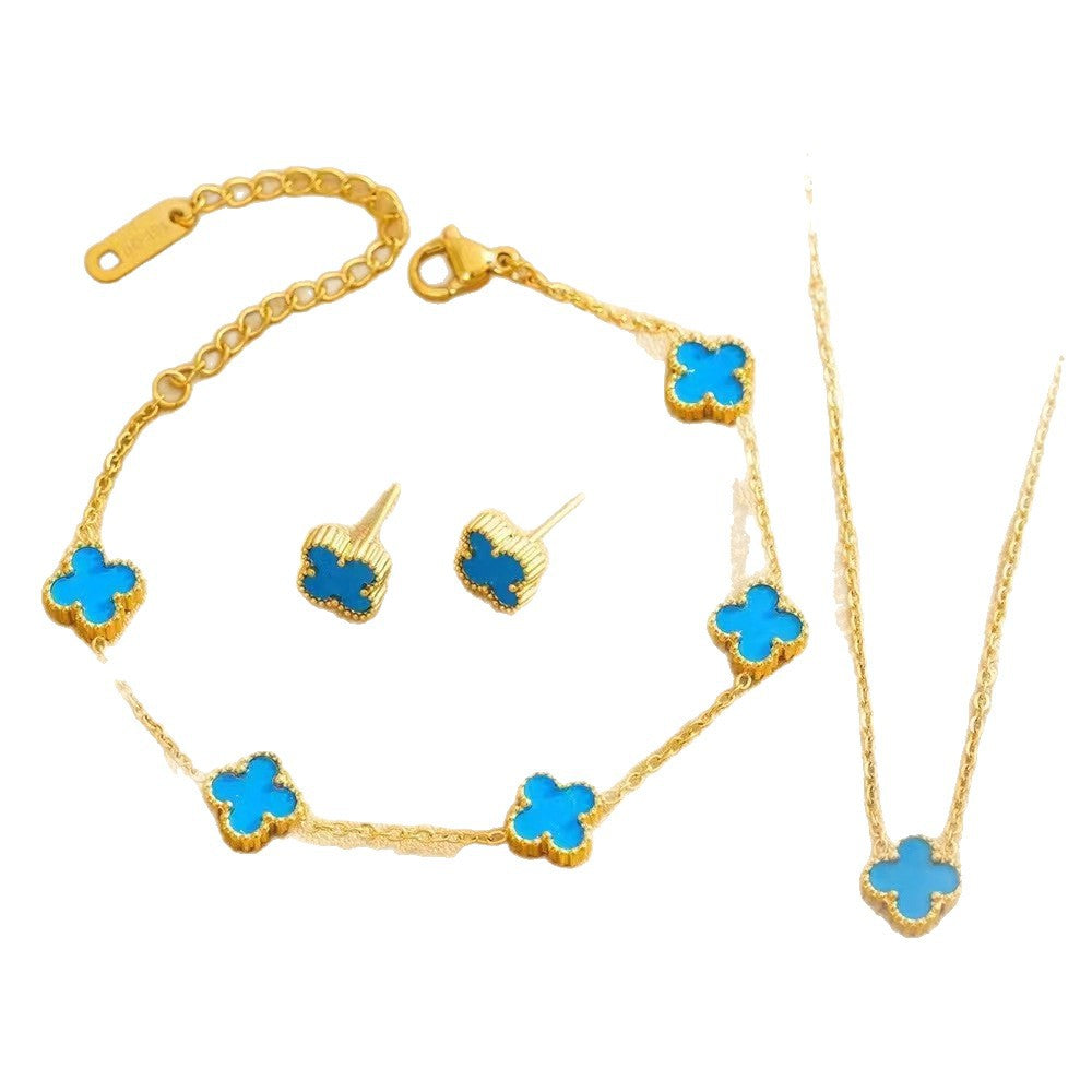 Women's Steel Double-sided Four-leaf Flower Fashion Temperament Entry Jewelry Set