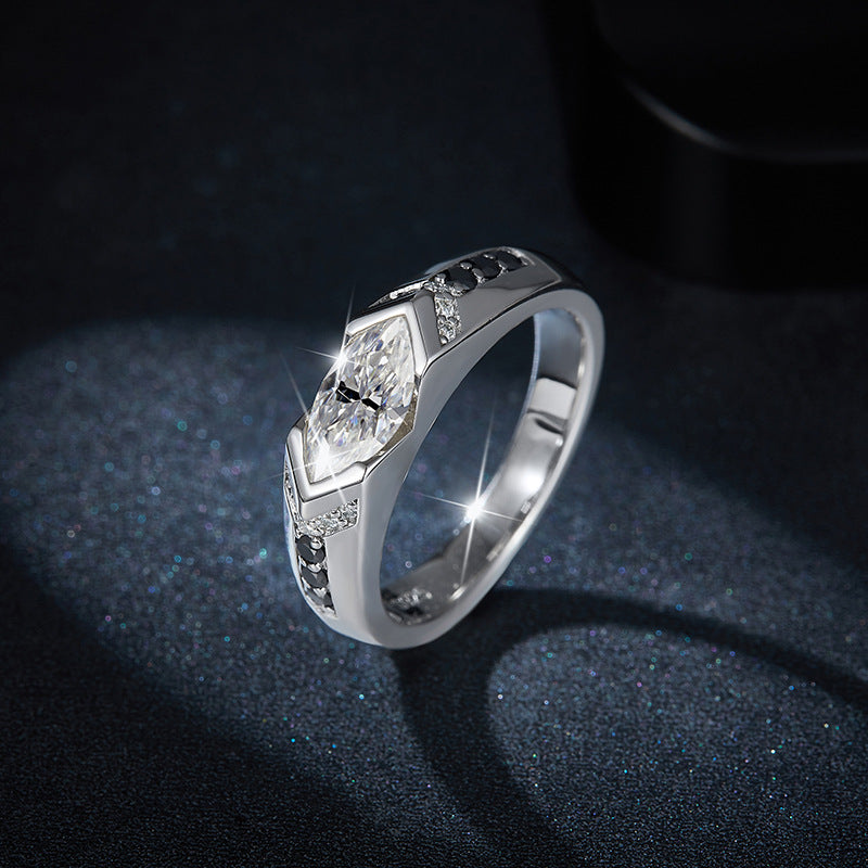 Marquise Moissanite Ring – 1.26ct Black & White Contrast Design in Sterling Silver with 18K Gold Plating