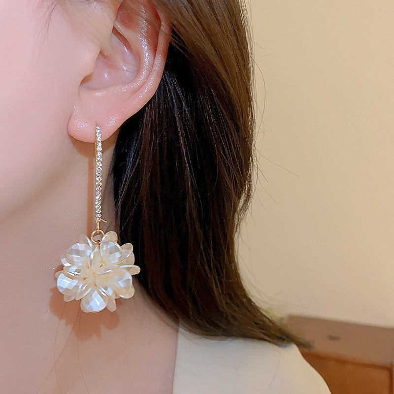 Needle High-grade Flower Tassel Pearl French Fashion Earrings